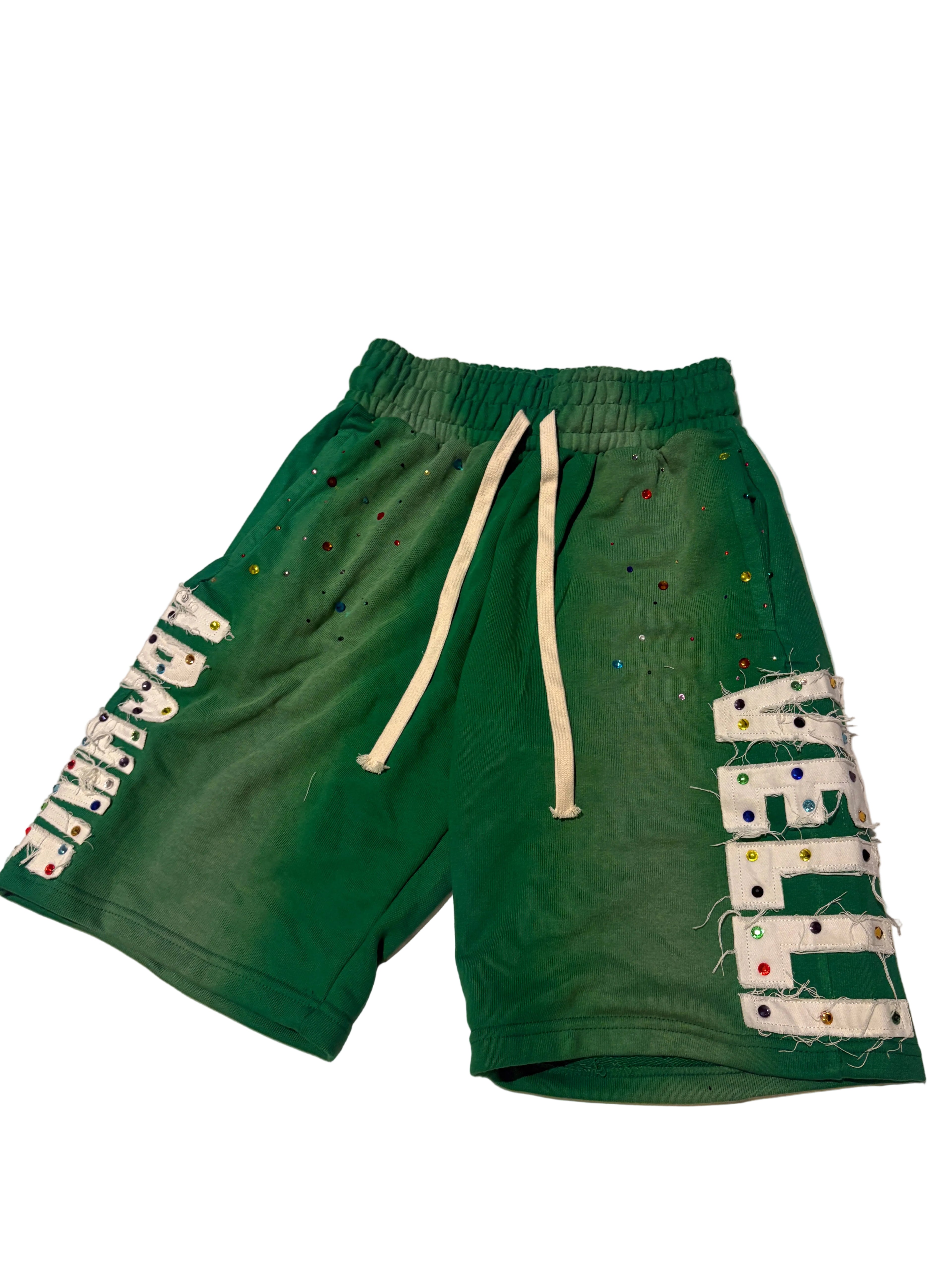 Green "VELLI ARCHIVE" Rhinestone shorts
