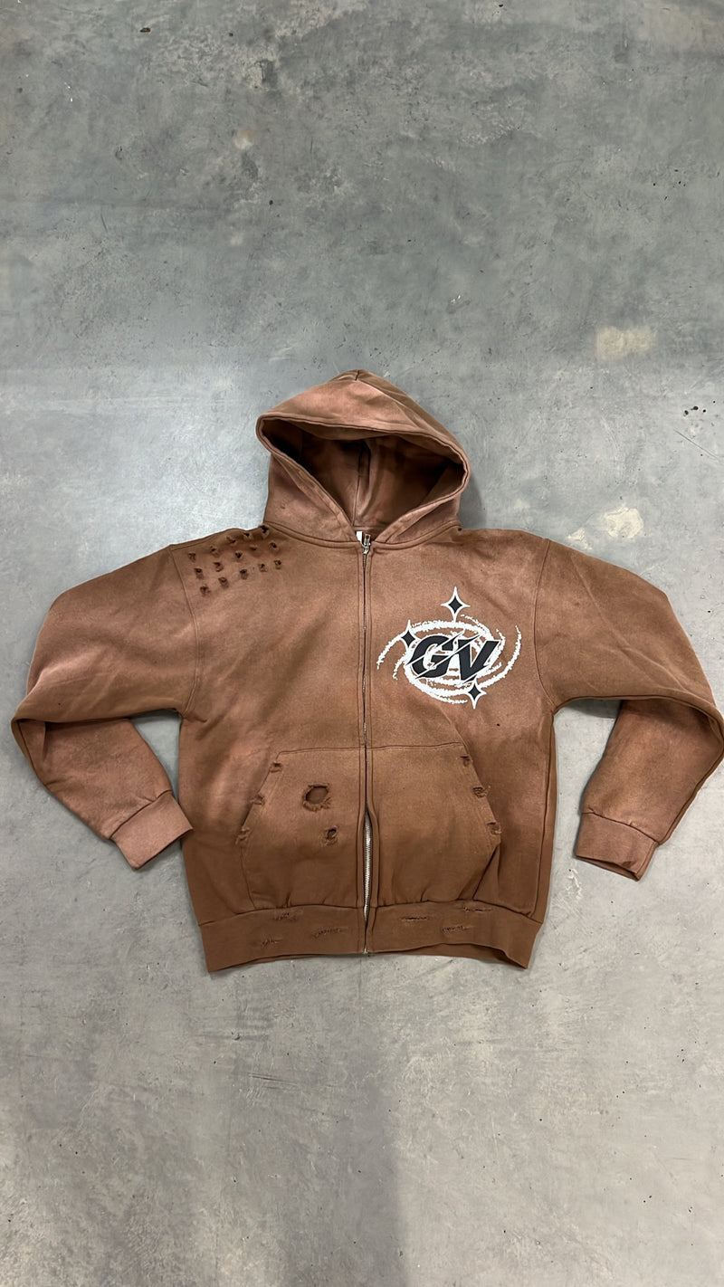 BROWN GV PORTAL WASHED DISTRESSED HOODIE