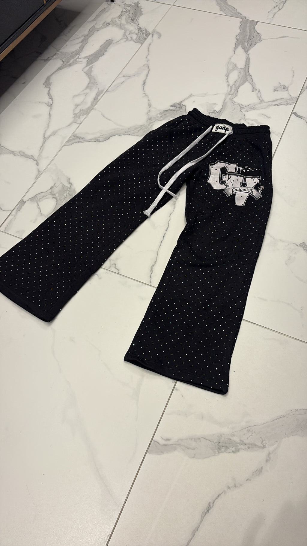 Black GV Rhinestone sweatpants