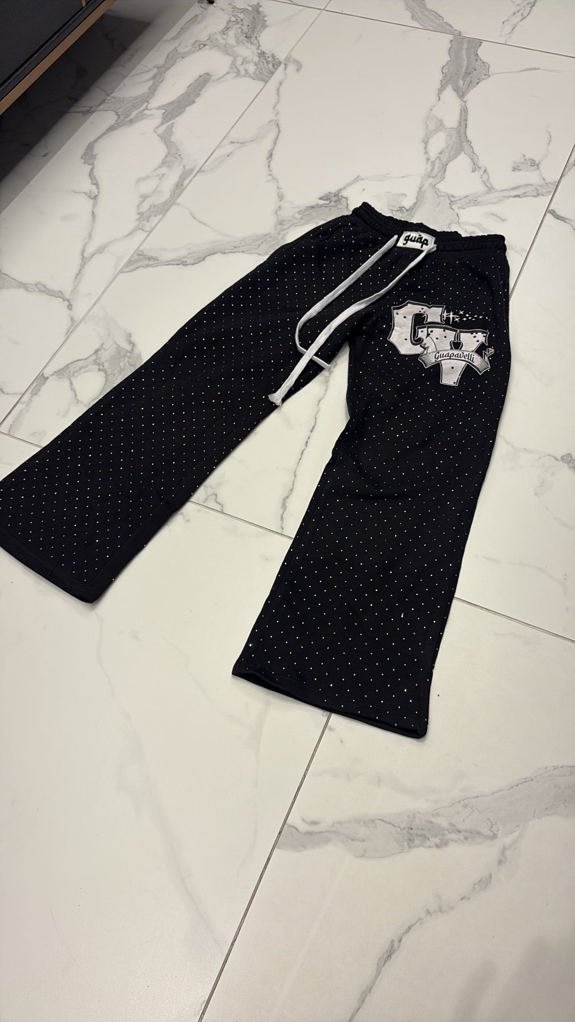 Black GV Rhinestone sweatpants