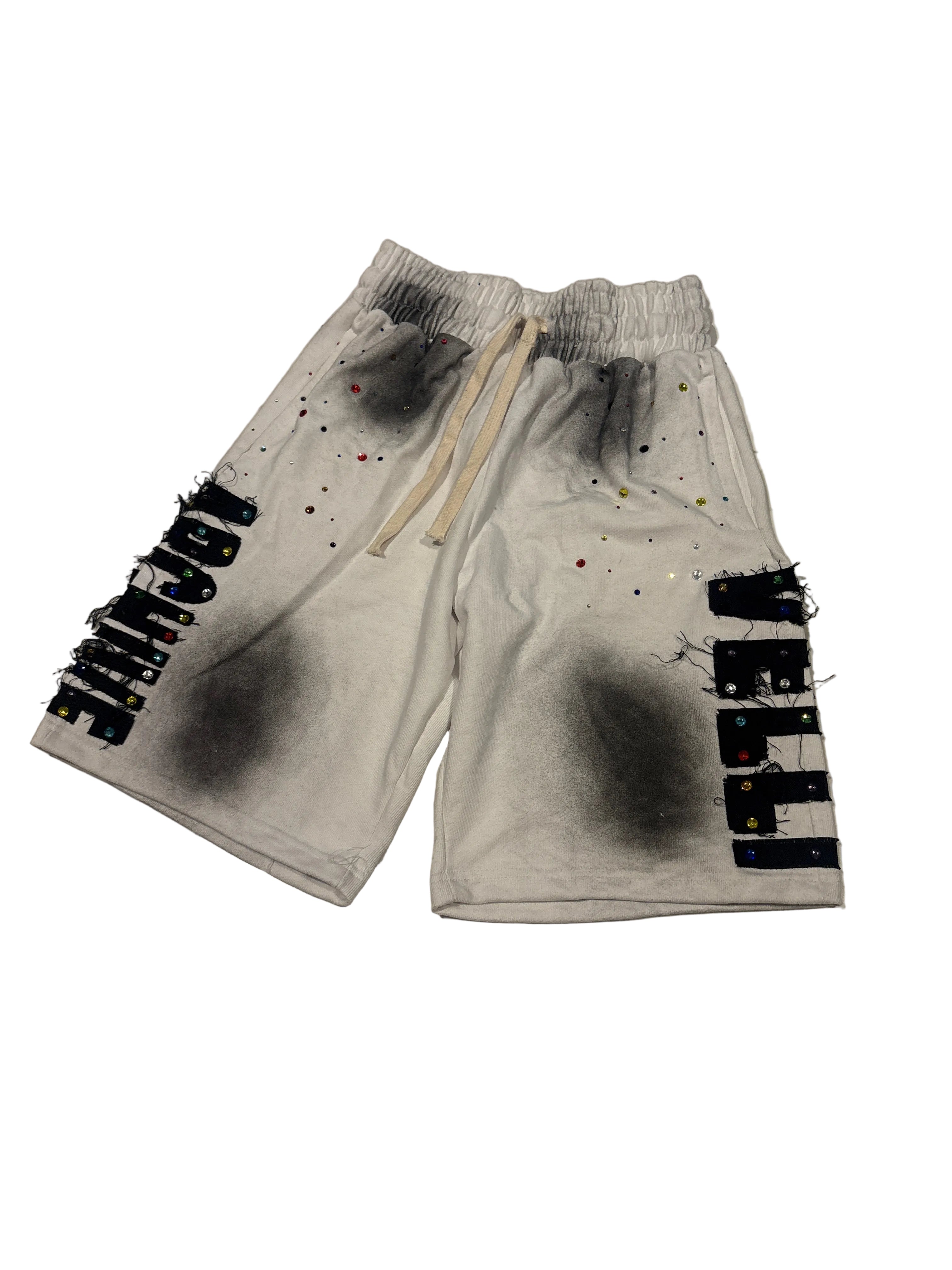 WHITE "VELLI ARCHIVE" Rhinestone shorts