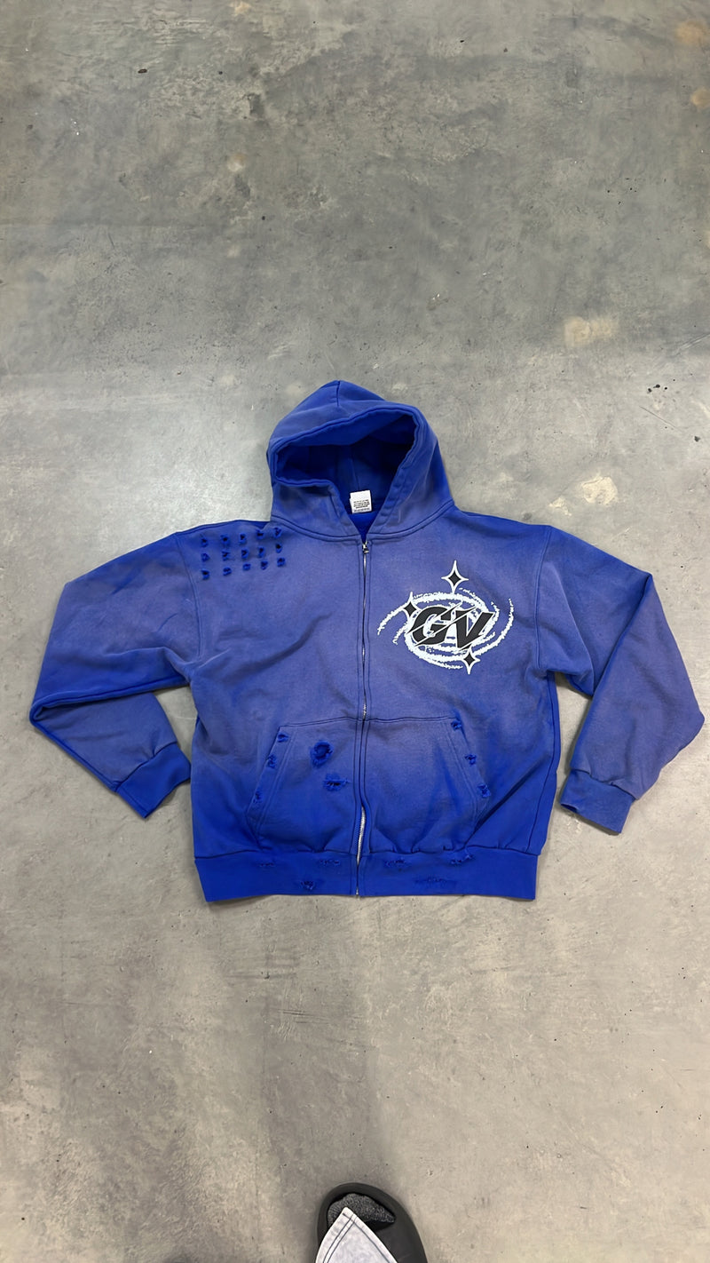 BLUE GV PORTAL WASHED DISTRESSED HOODIE