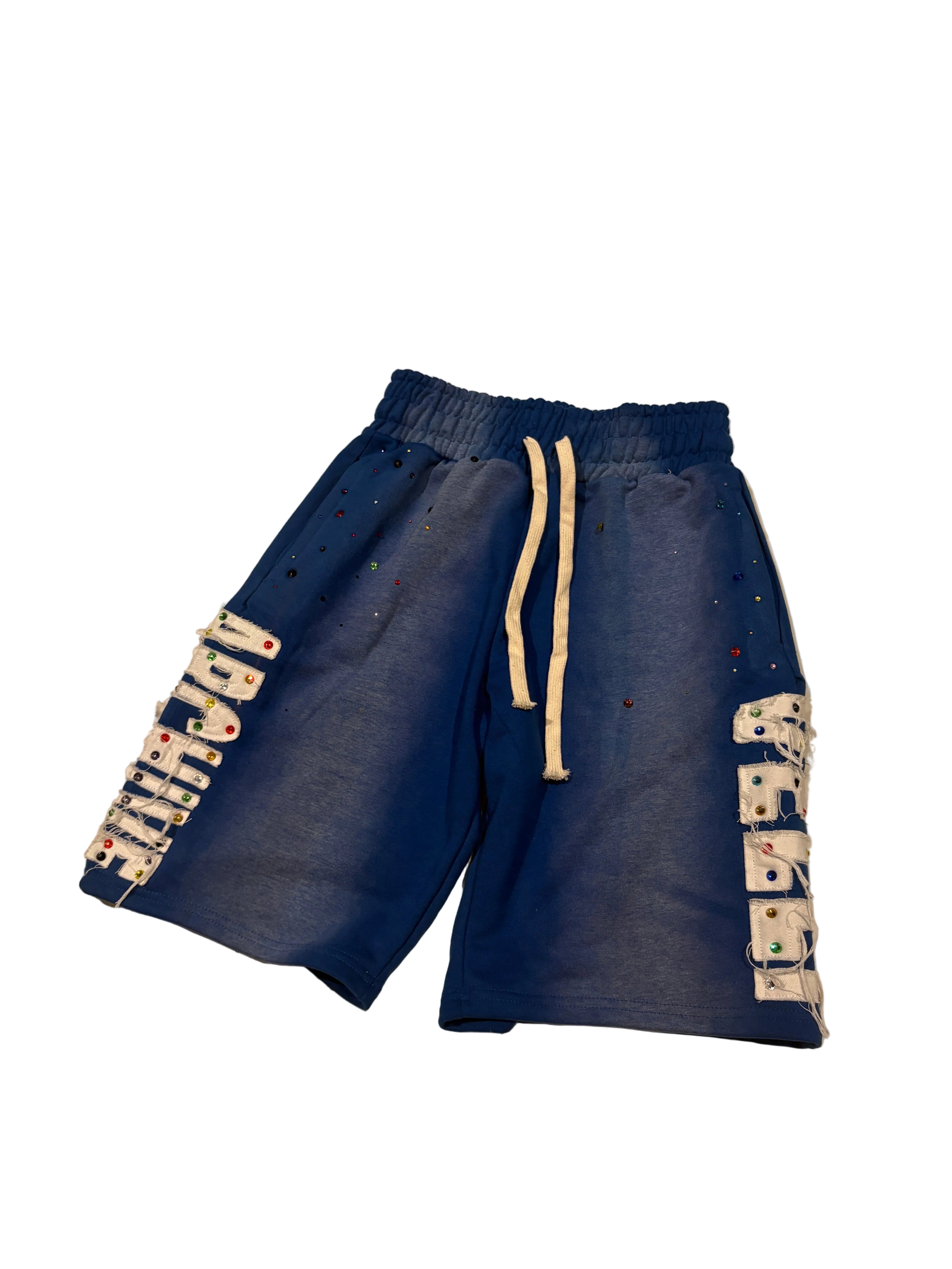 Blue "VELLI ARCHIVE" Rhinestone shorts