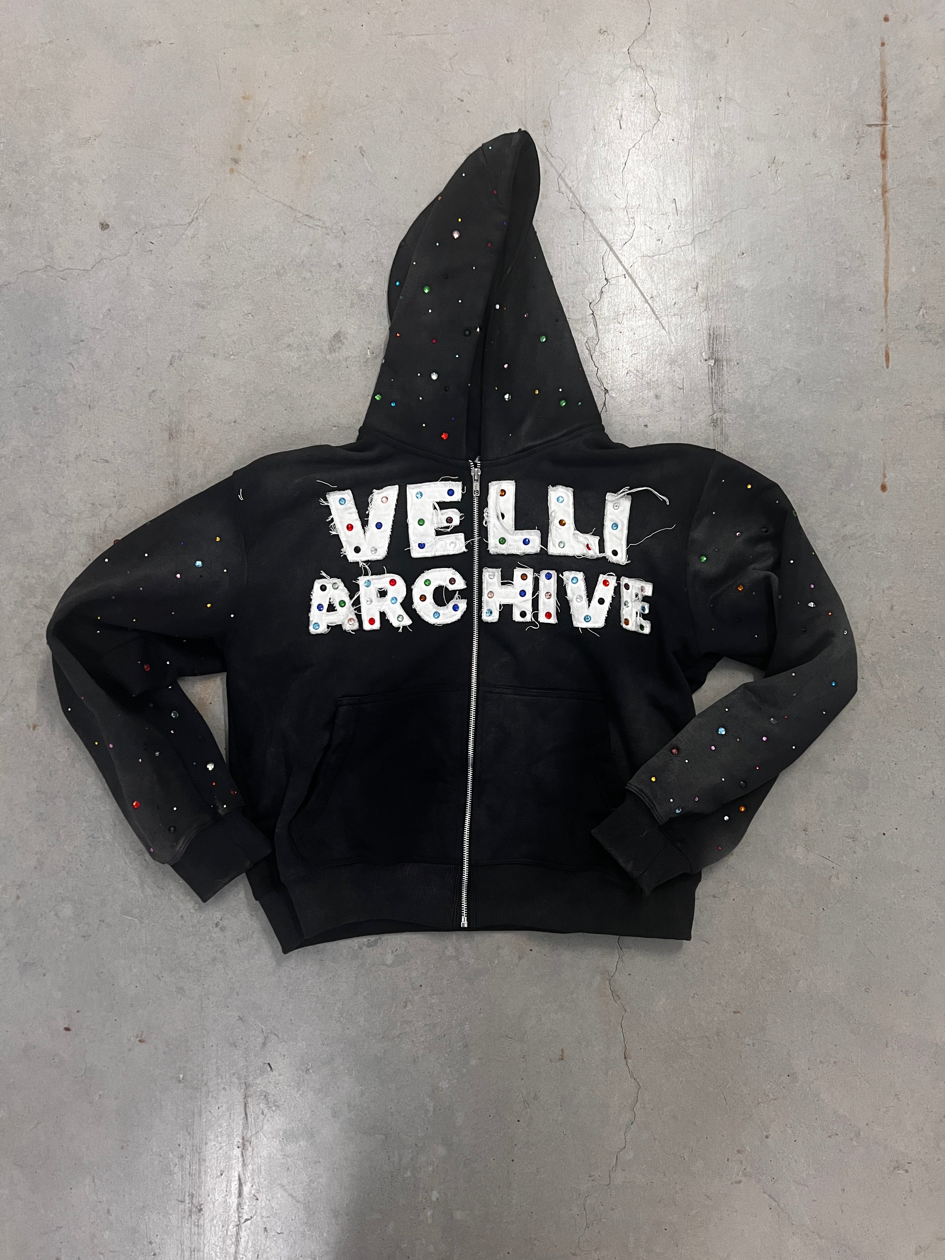 BLACK  "VELLI ARCHIVE" Rhinestone Hoodie