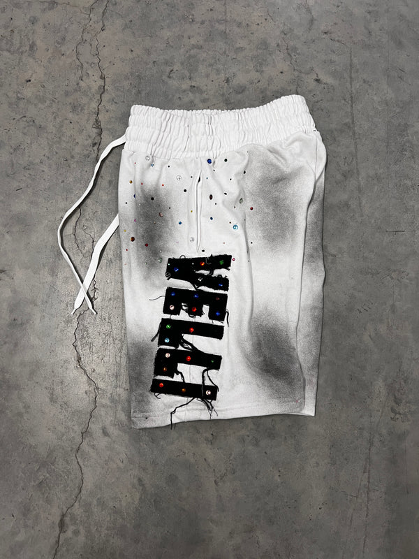 WHITE OREO Rhinestone VELLI ARCHIVED SHORTS