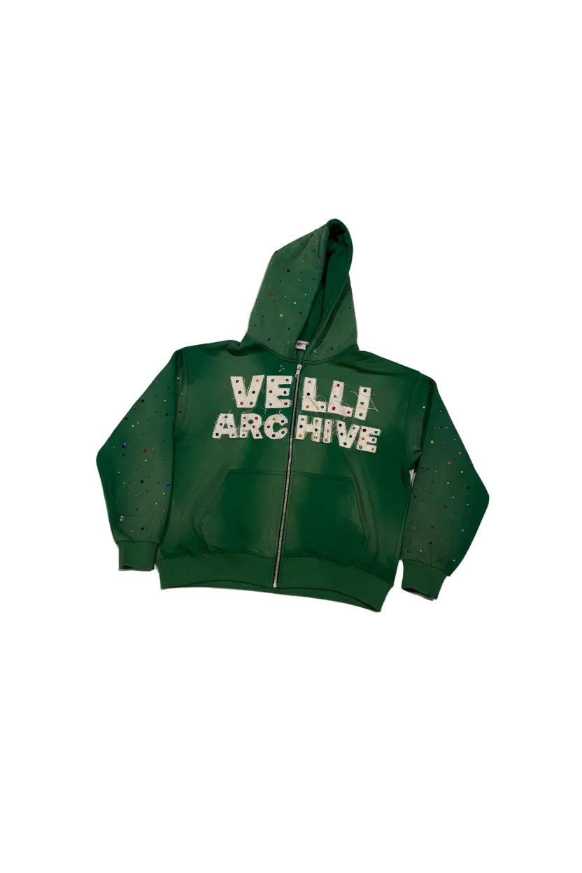 GREEN "VELLI ARCHIVE" Rhinestone Hoodie