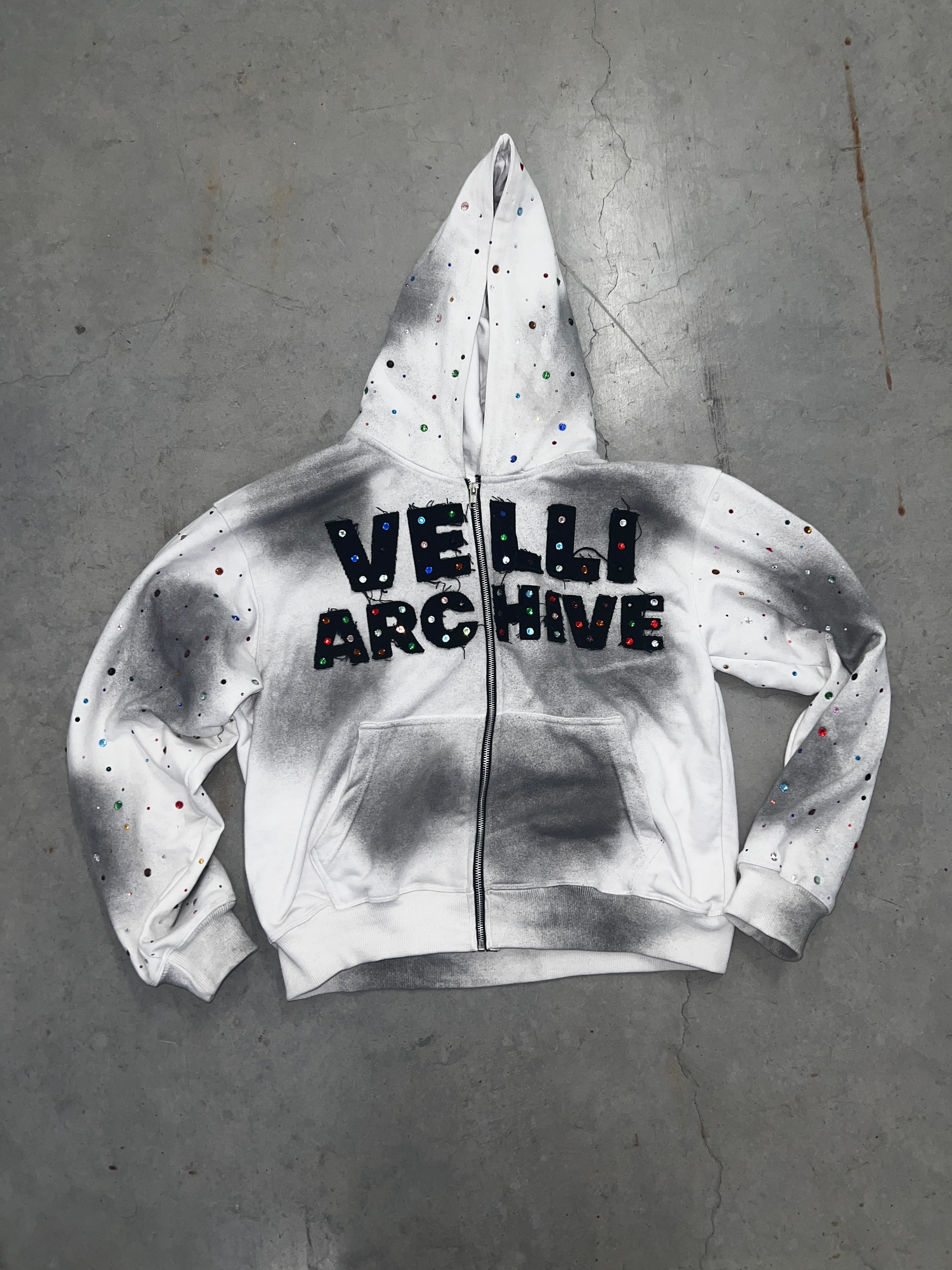 WHITE OREO  "VELLI ARCHIVE" Rhinestone Hoodie