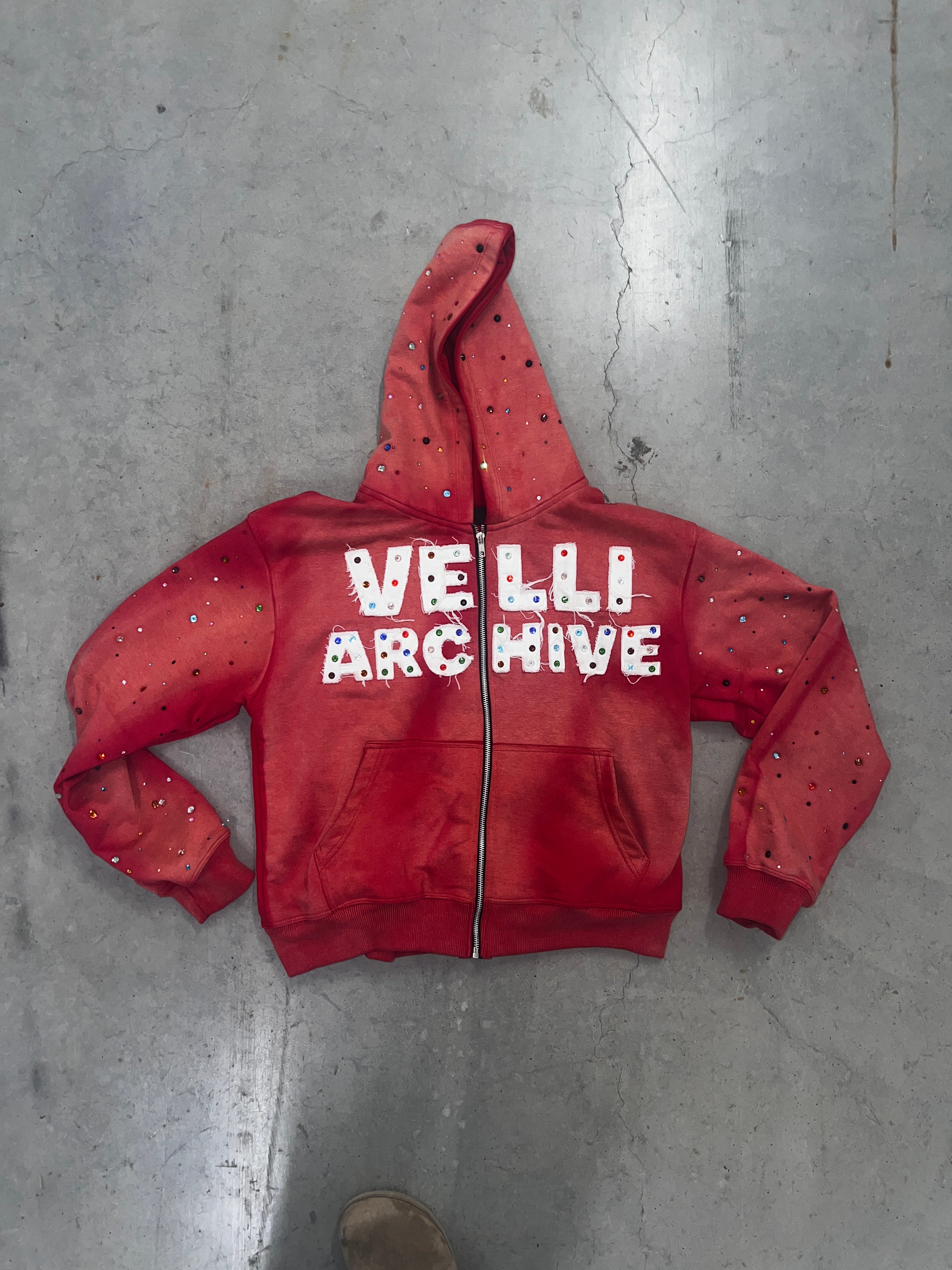 RED "VELLI ARCHIVE" Rhinestone Hoodie