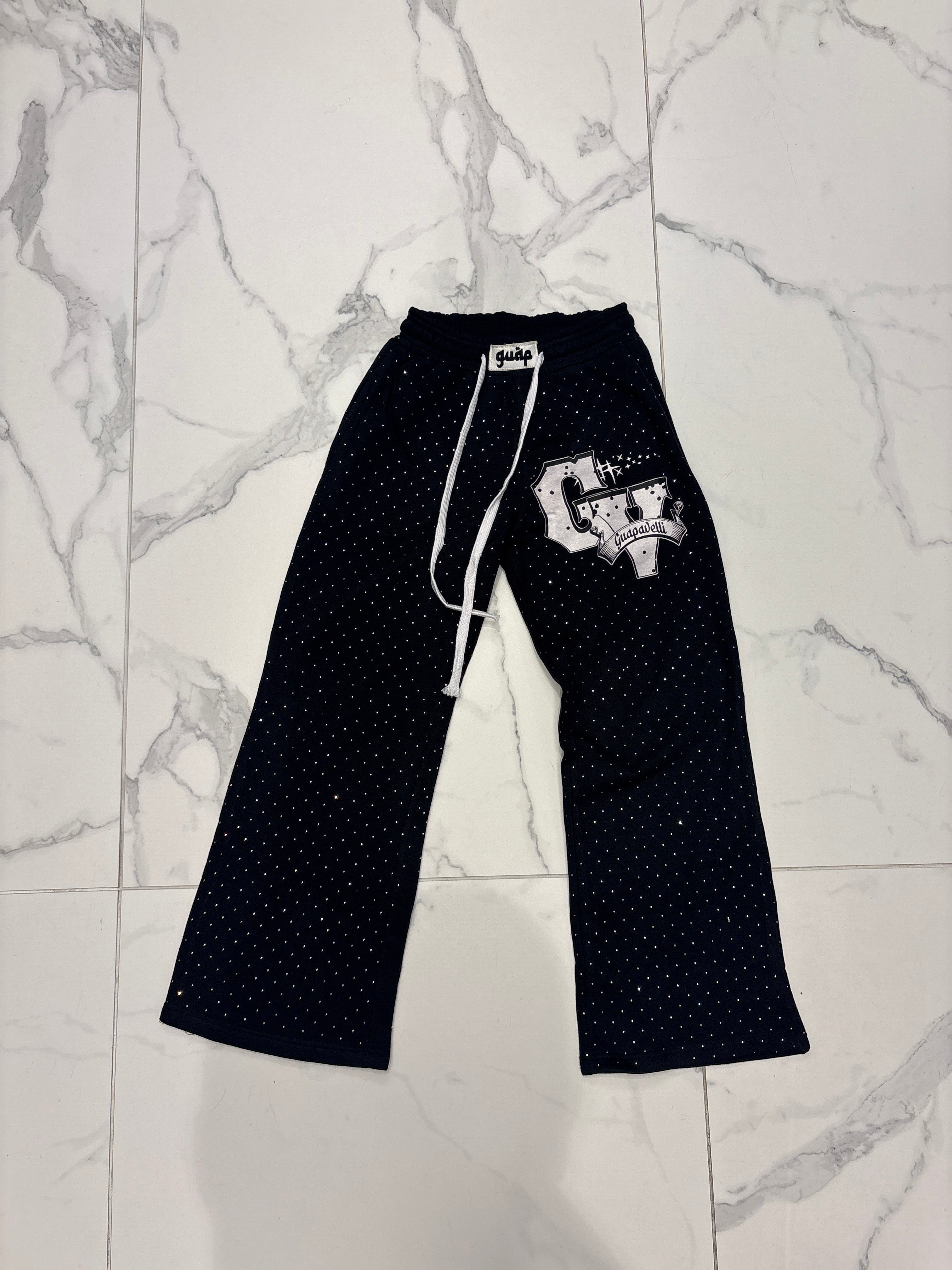 Black GV Rhinestone sweatpants