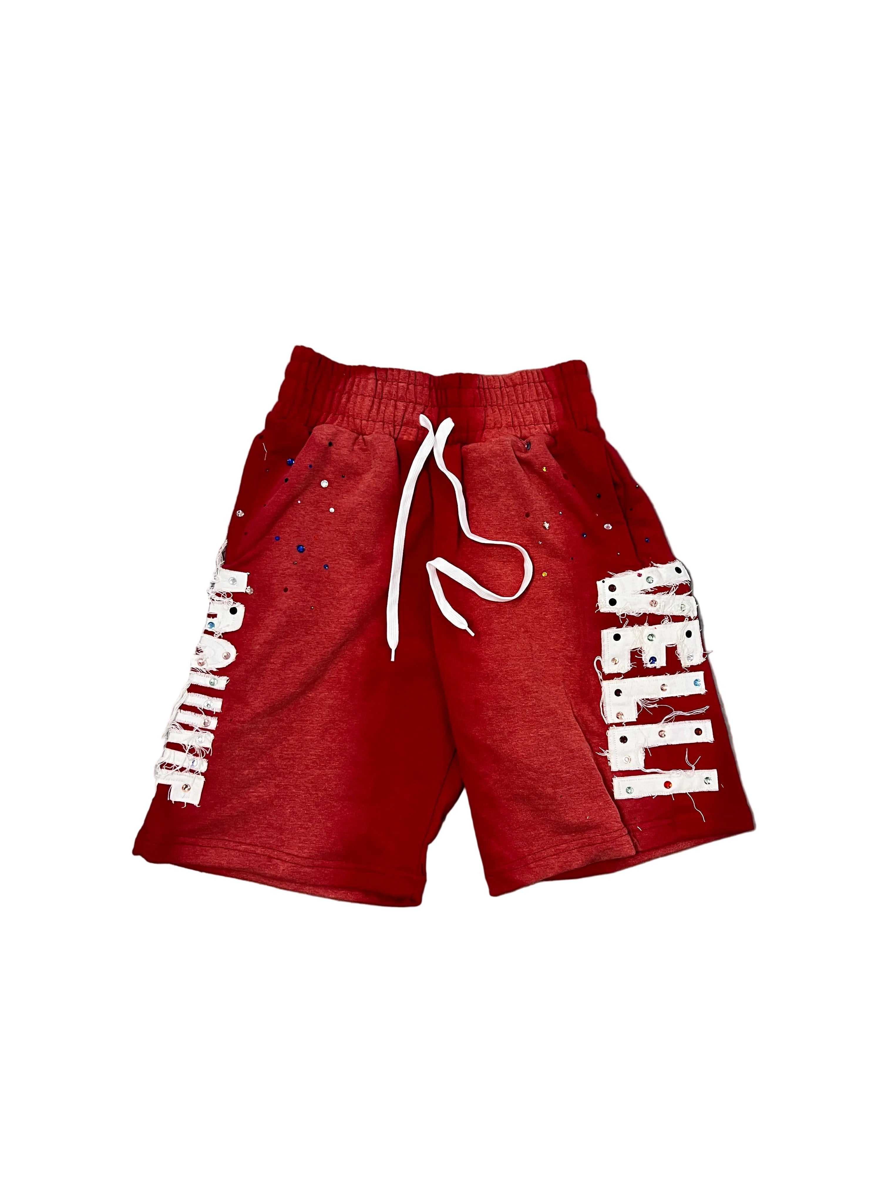 RED "VELLI ARCHIVE" Rhinestone shorts